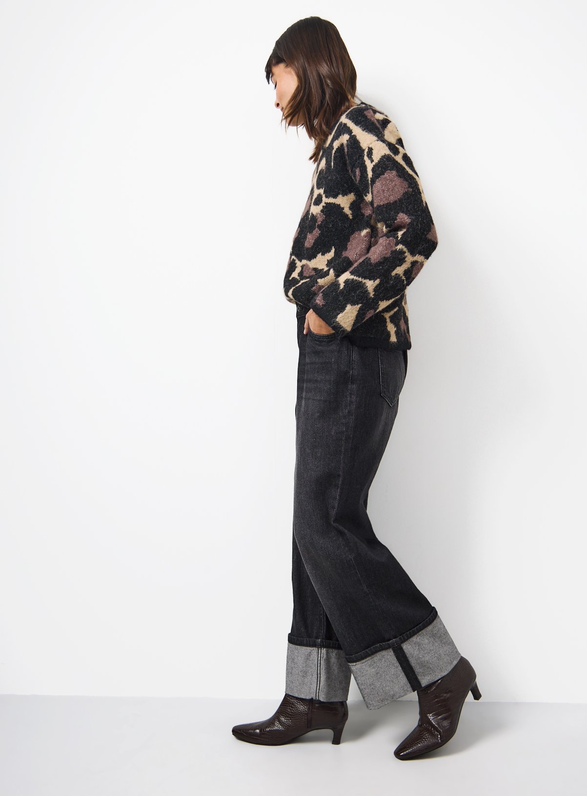 Brown Animal Print Brushed Knit Jumper M - Image 2 thumbnail